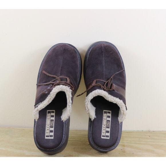 Vintage Skechers Shoes 8.5 Brown Suede Faux Fur Trim Clogs Platform Lug Sole - Picture 4 of 8